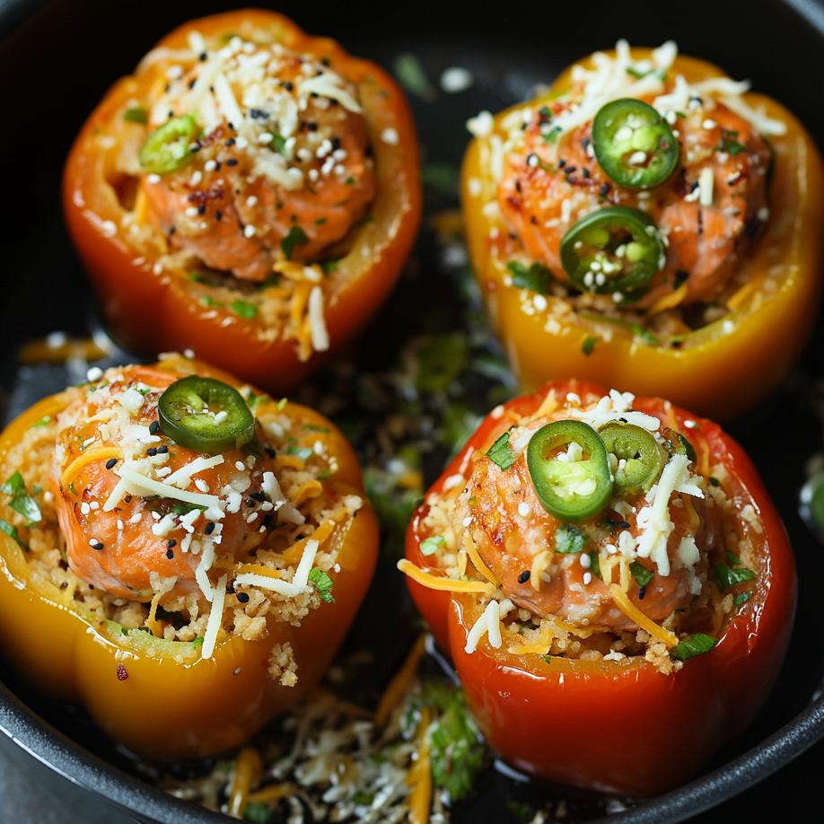 Crispy Sesame Salmon Bites in Stuffed Peppers