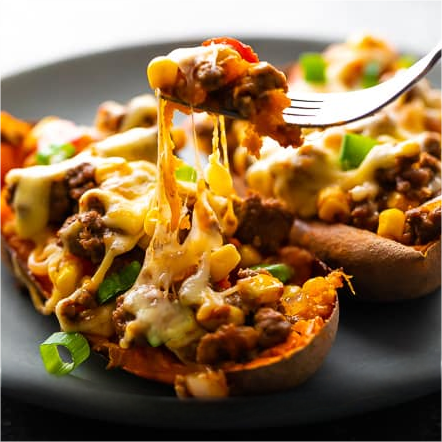 Ground Beef Stuffed Sweet Potatoes