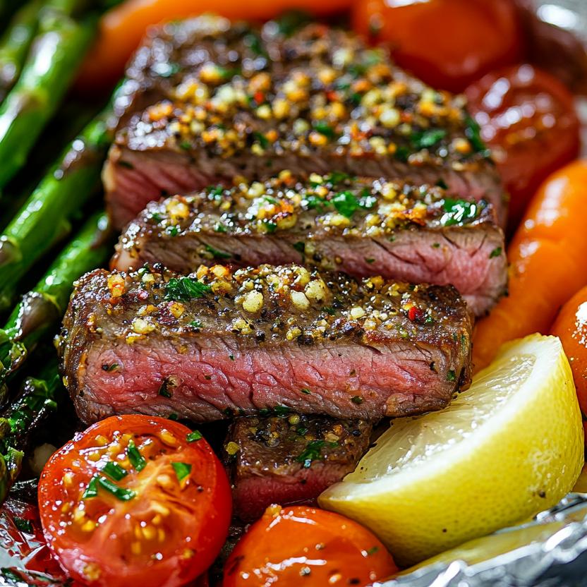 Herb-Crusted Steak Foil Pack with Garlic Butter Vegetables