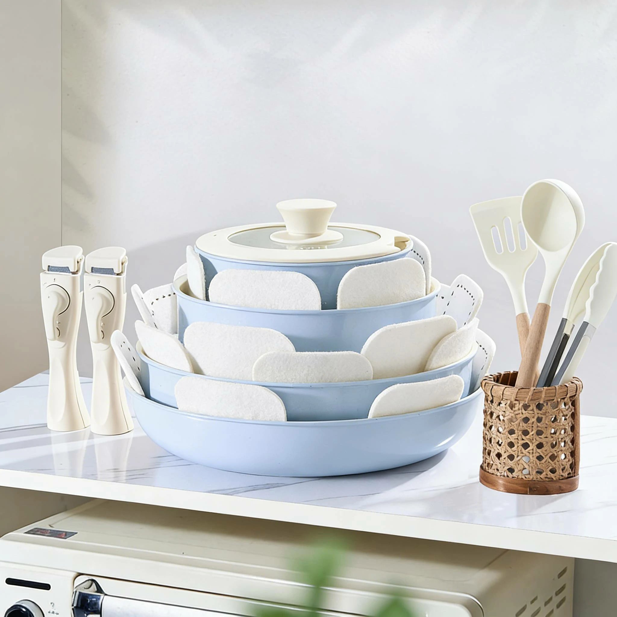 Chef Power Ceramic Non Toxic Cookware Sets with Detachable Handle Baby Blue Purple