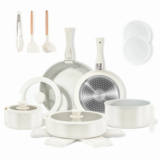 Chef Power Ceramic Nonstick Nontoxic Cookware Set with Detachable Handle Gray Color 19-Piece Set