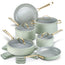 Chef Power Stars Ceramic Nonstick Cookware Set 15 Piece Set Sage Green with Light Golden Handle