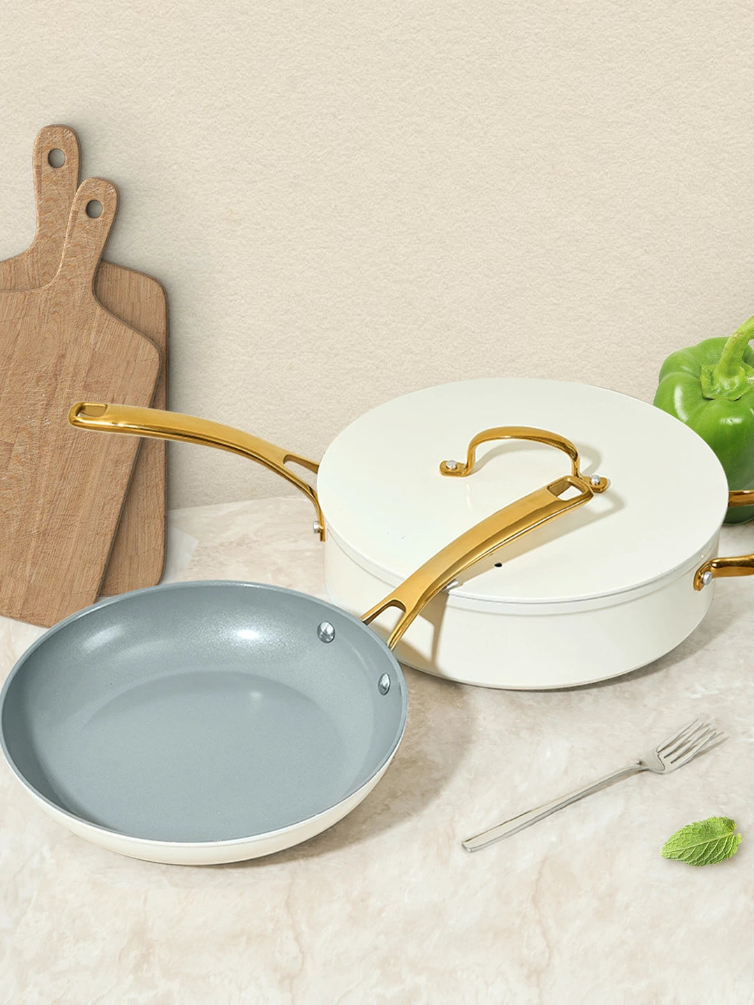 Enclosed Cookware Utility Golden 10-Piece Ceramic Nonstick Cookware Set | Non-Toxic ...