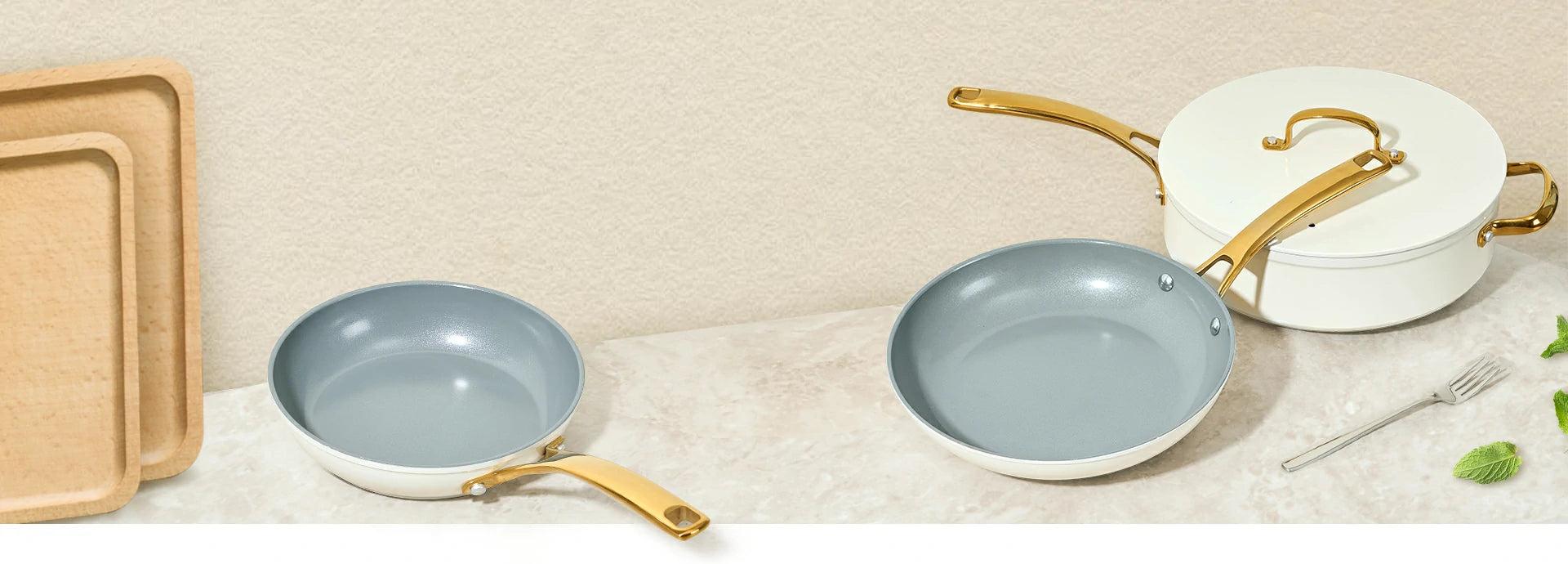 Chef Power Ultility Golden ceramic nonstick cookware set