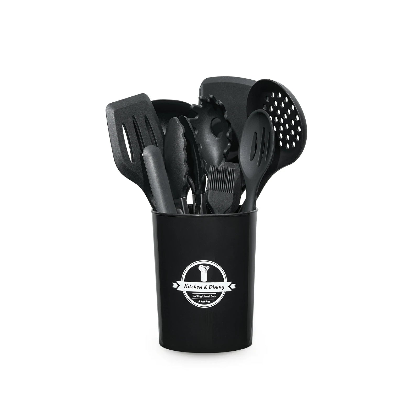 Silicone Kitchen Utensils Set, Spatula, Spoon, Tongs, Kitchen Gadgets Tools Sets For Nonstick Cookware, Bpa Free ---black Chef Power