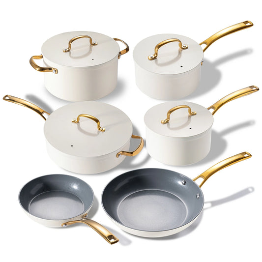Chef Power Non-toxic Ceramic Cookware 10 Pieces Utility Golden
