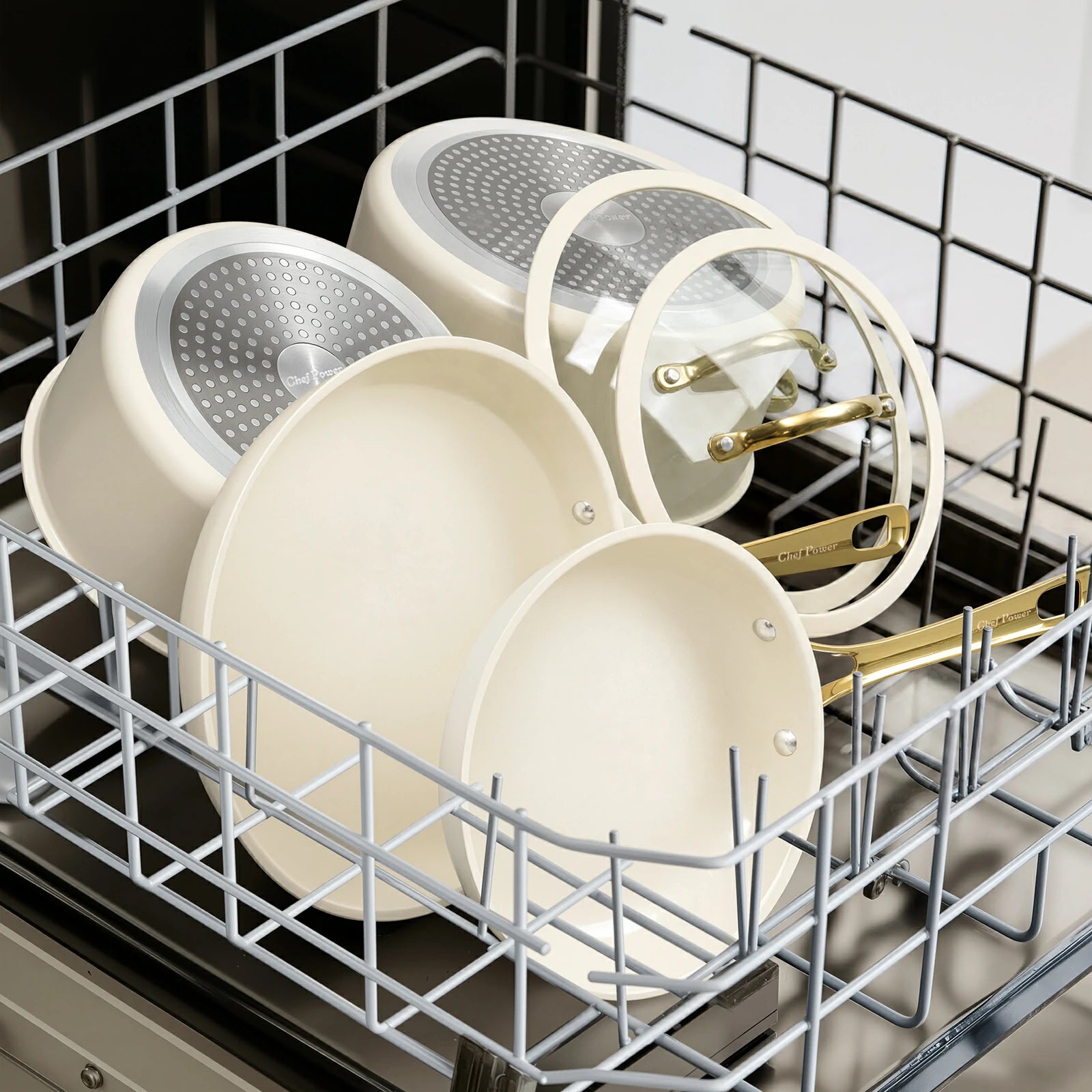 Chef Power 15-Piece Cookware Set Dishwasher Safe White