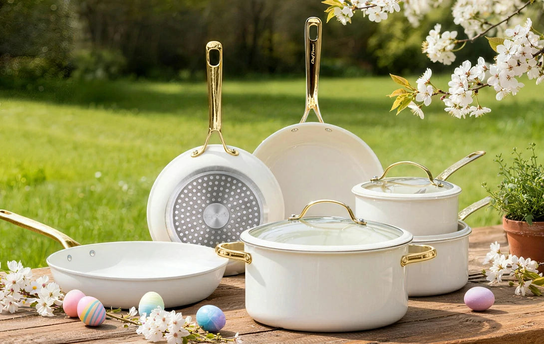 Chef Power Easter Nonstick 15-Piece Cookware White Banner