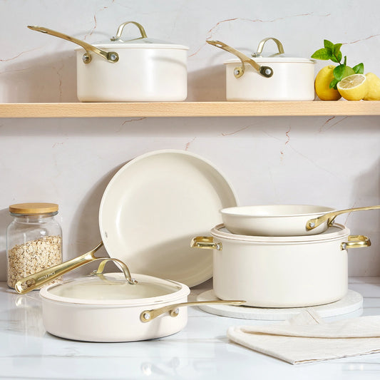 Chef Power 15 Pieces White Ceramic Cookware Set Scene