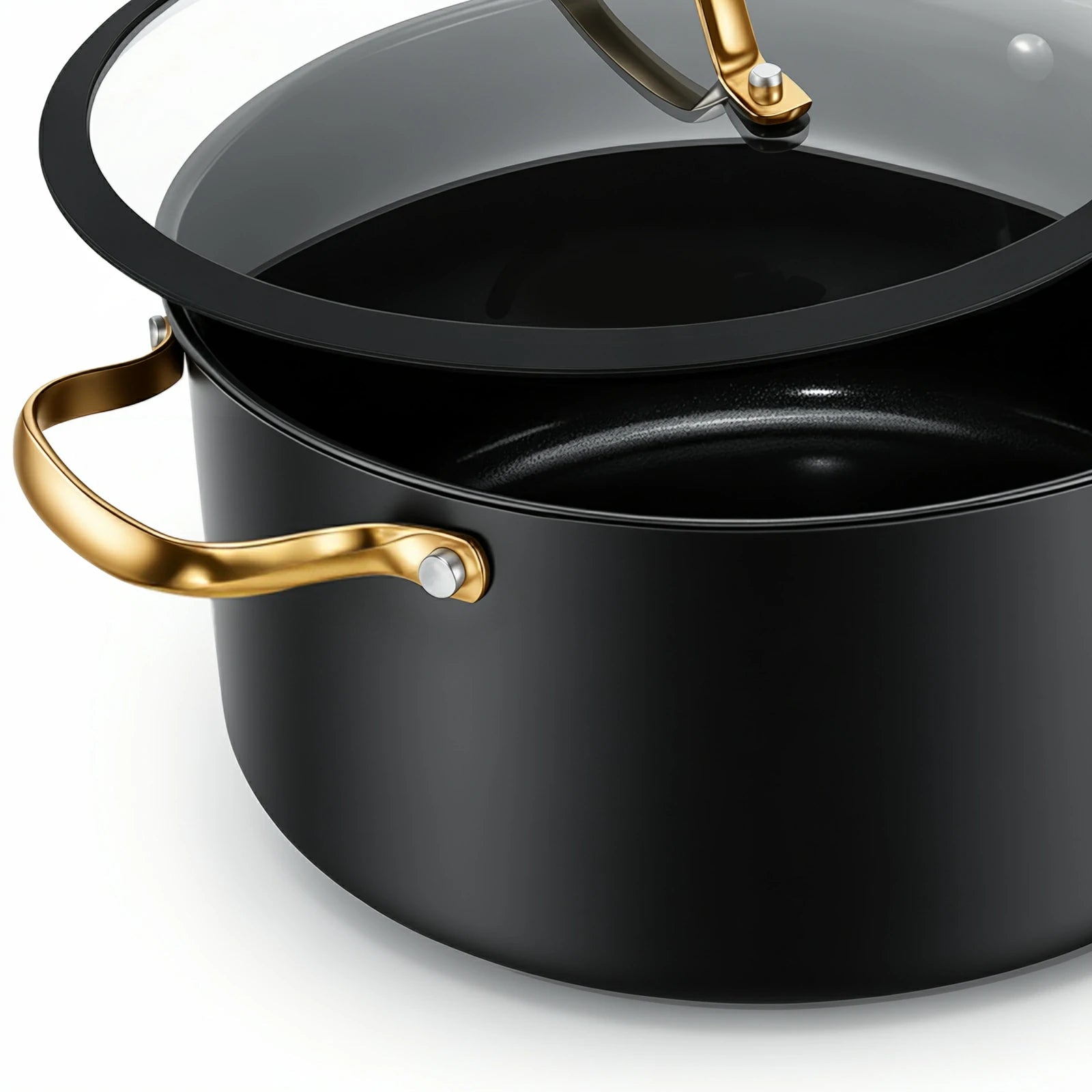 Chef Power Black 5.5QT Stockpot with Golden Side Handle Detail