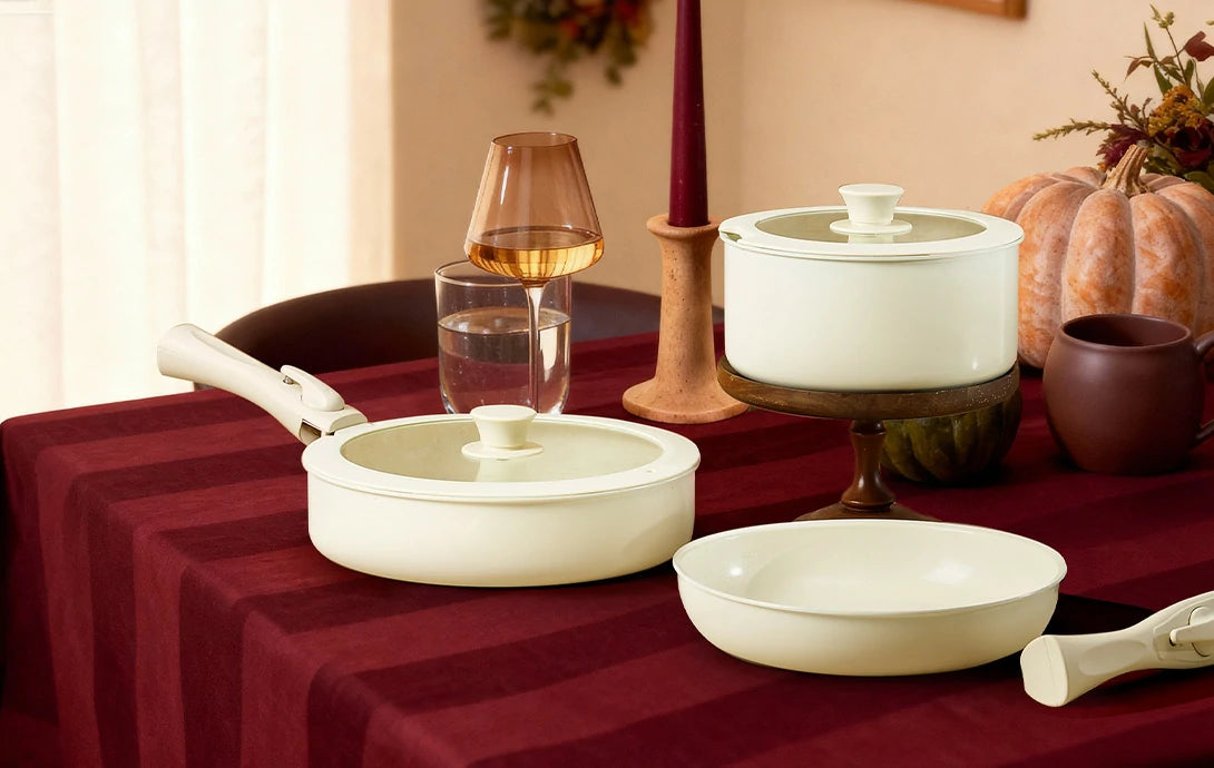 Chef Power White Ceramic Cookware Pots with Detachable Handles