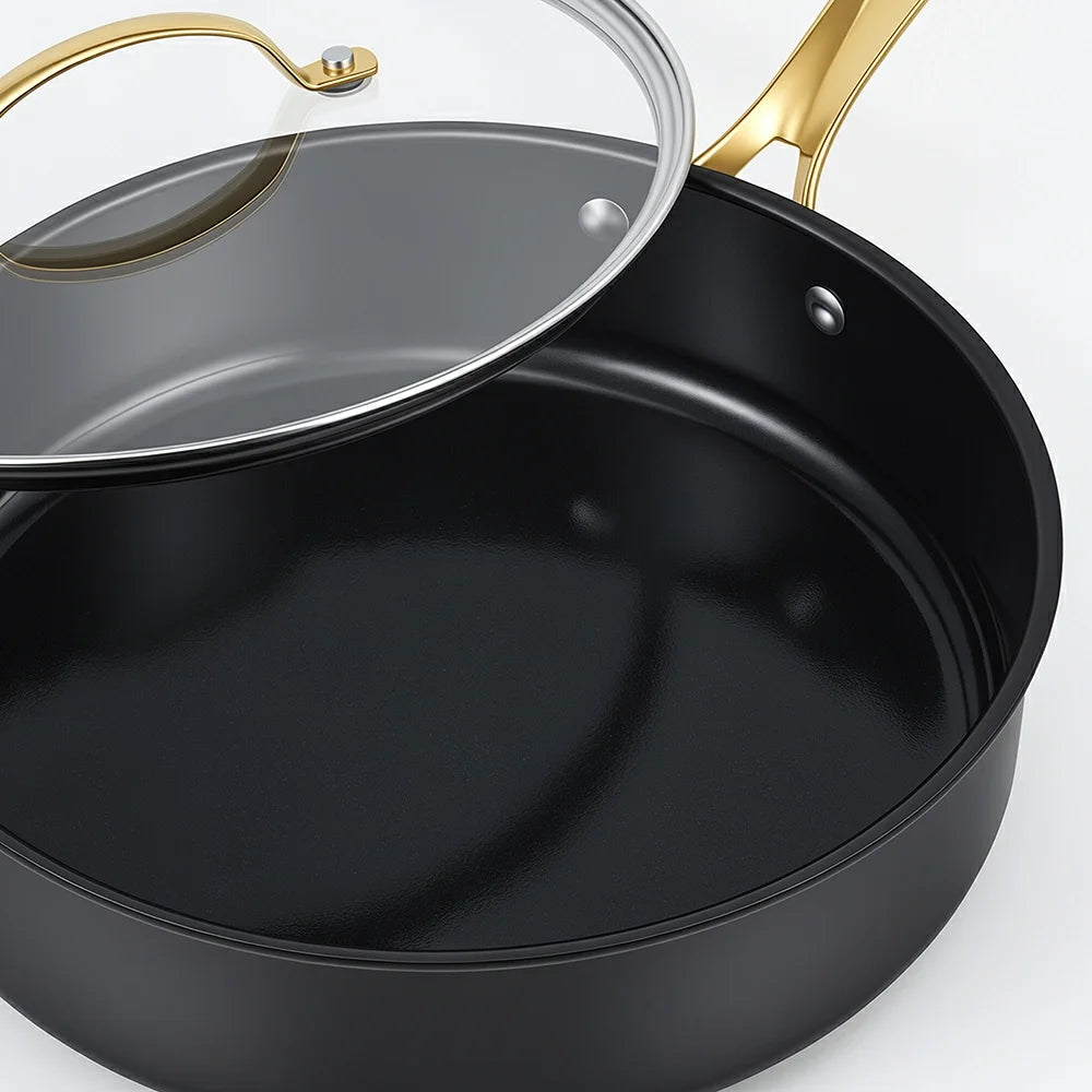 Chef Power Black Saute Pan Tempered Glass Lid with Satinless Steel Rim Detail