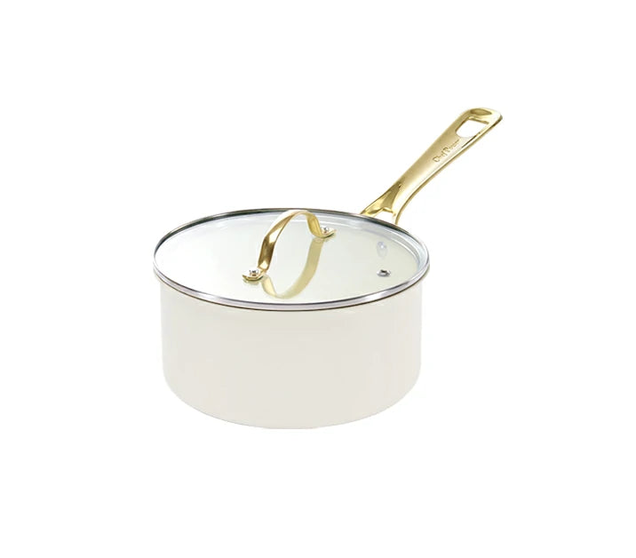 Chef Power Ceramic 1.5QT SaucePan with Lid Cream White