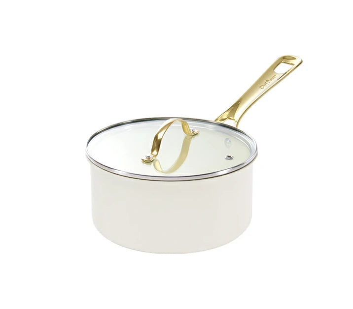 Chef Power Ceramic 3.2QT saucepan with Lid Cream White