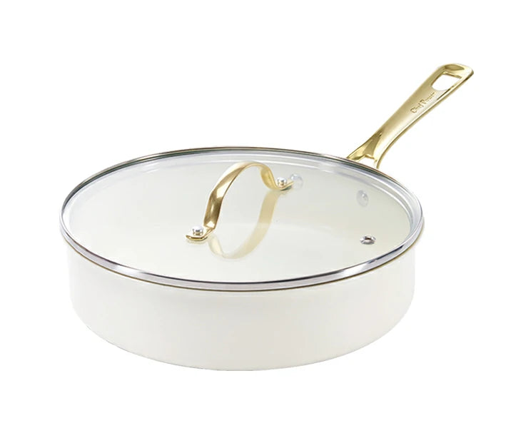 Chef Power Ceramic 3QT Saute Pan with Lid Cream White