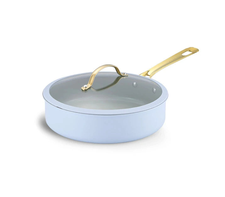 Light Blue Cookware Stars Ceramic Non-Stick 15-Piece Cookware Set with Light Golden Handles ...
