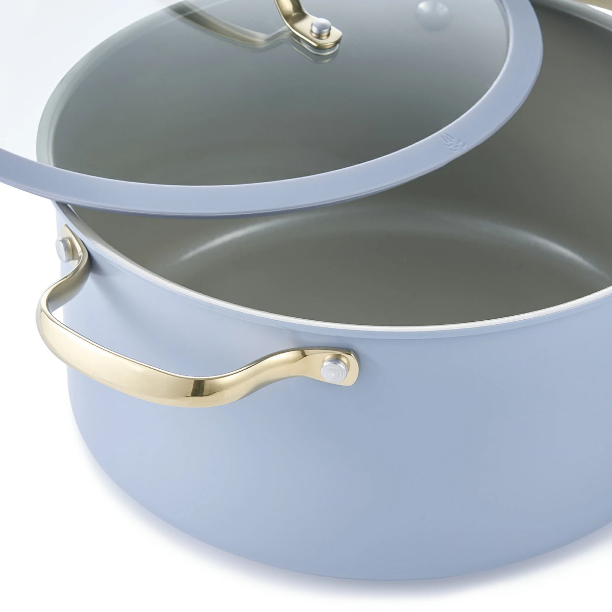 Light Blue Cookware Stars Ceramic Non-Stick 15-Piece Cookware Set with Light Golden Handles ...