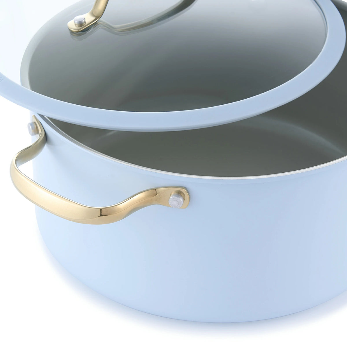 Light Blue Cookware Stars Ceramic Non-Stick 15-Piece Cookware Set with Light Golden Handles ...