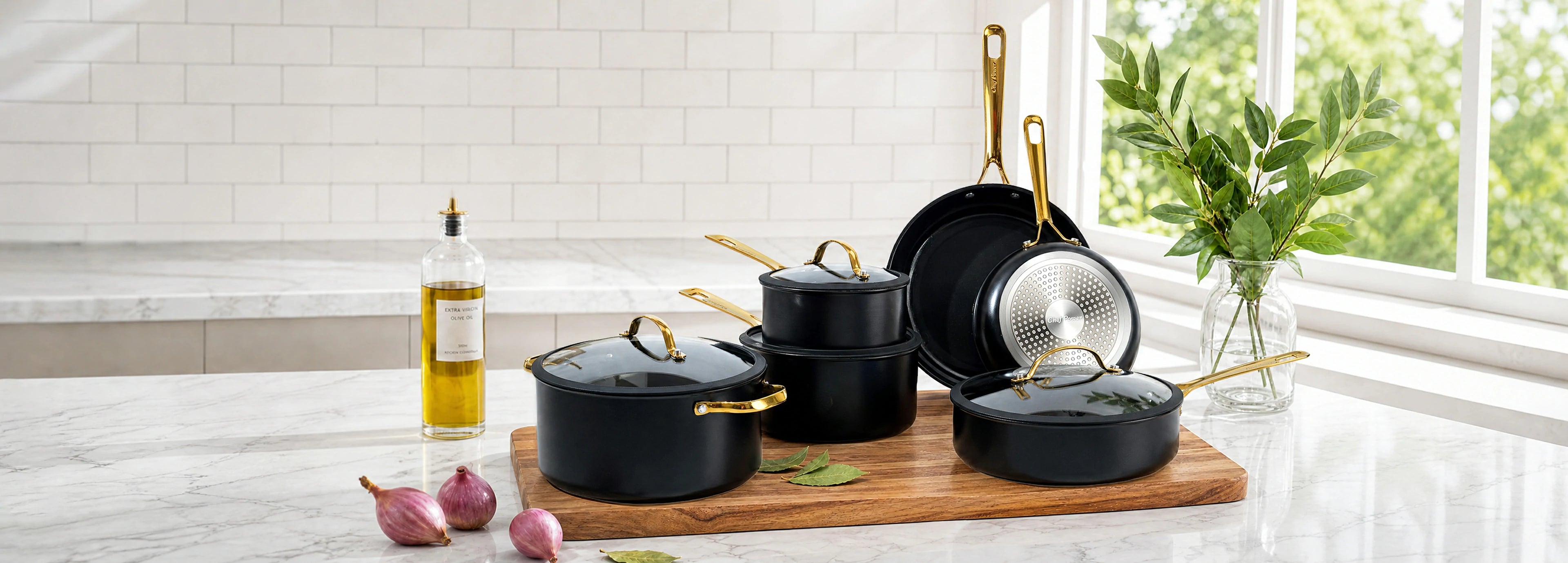 Chef Power Ceramic Nonstick 15-Piece Cookware Set Black Banner