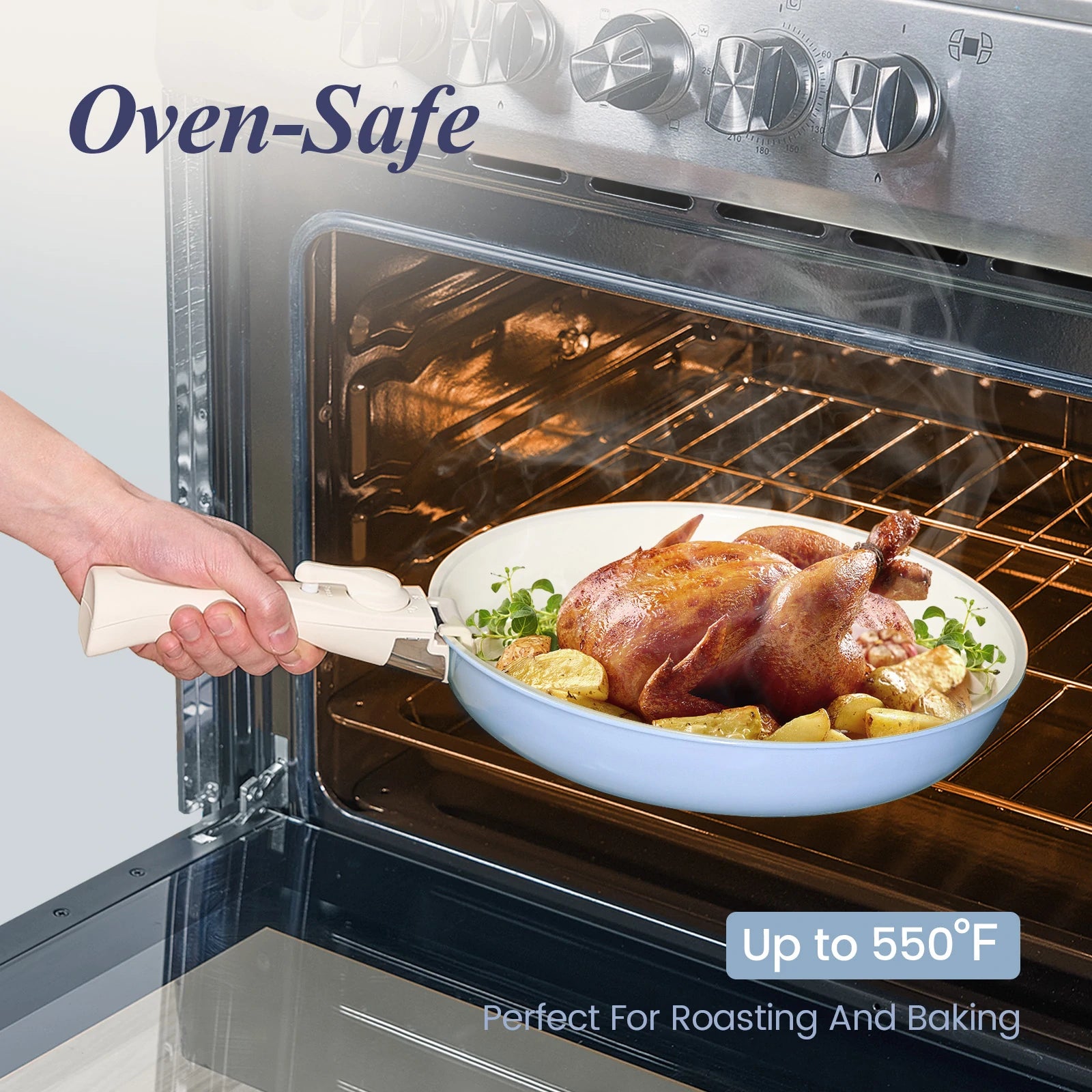 Chef Power Ceramic Non Toxic Cookware Sets with Detachable Handle Baby Blue Purple