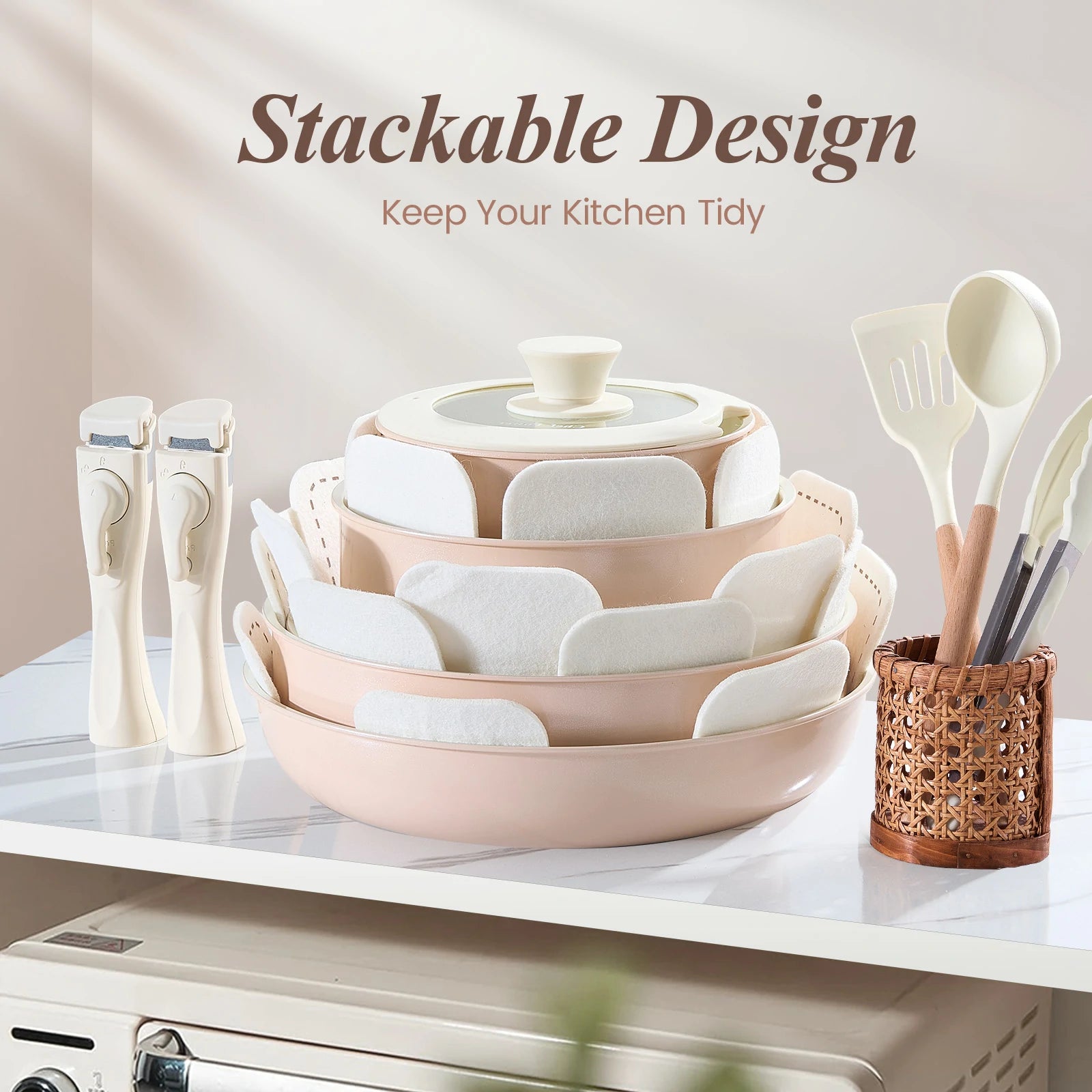 Non-Toxic Ceramic Nonstick 19-Piece Cookware Set with Detachable