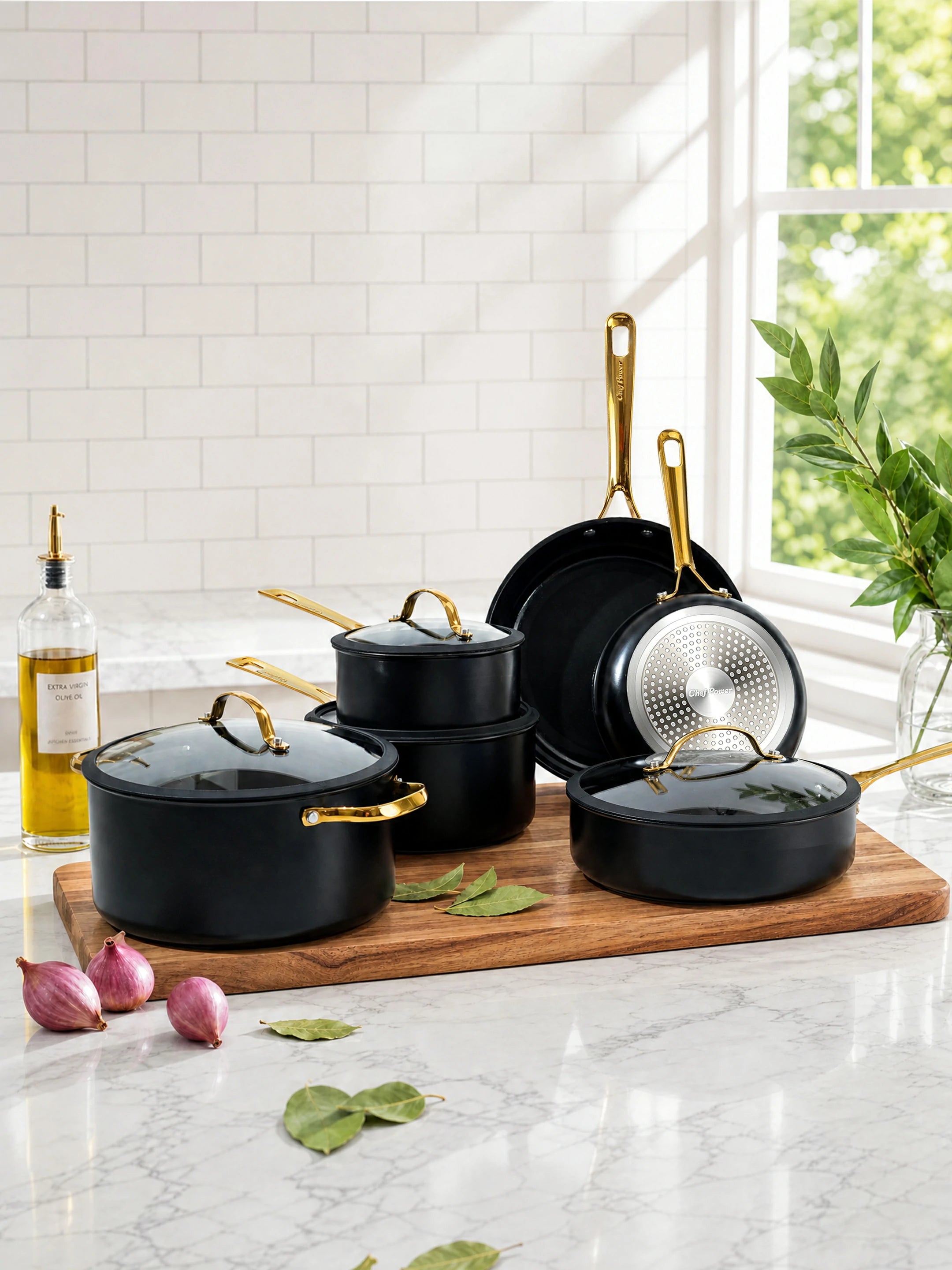Chef Power Ceramic Nonstick 15-Piece Cookware Set Black Banner
