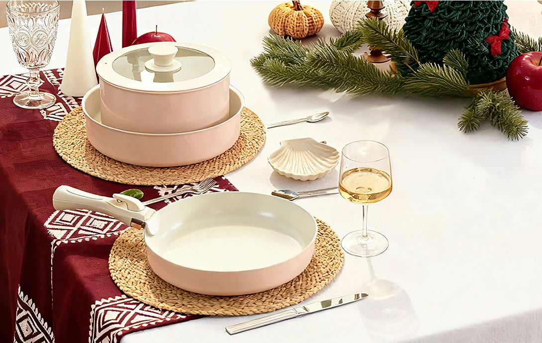 Chef Power Ceramic Detachable Handle Cookware Set Light Pink Christmas Day