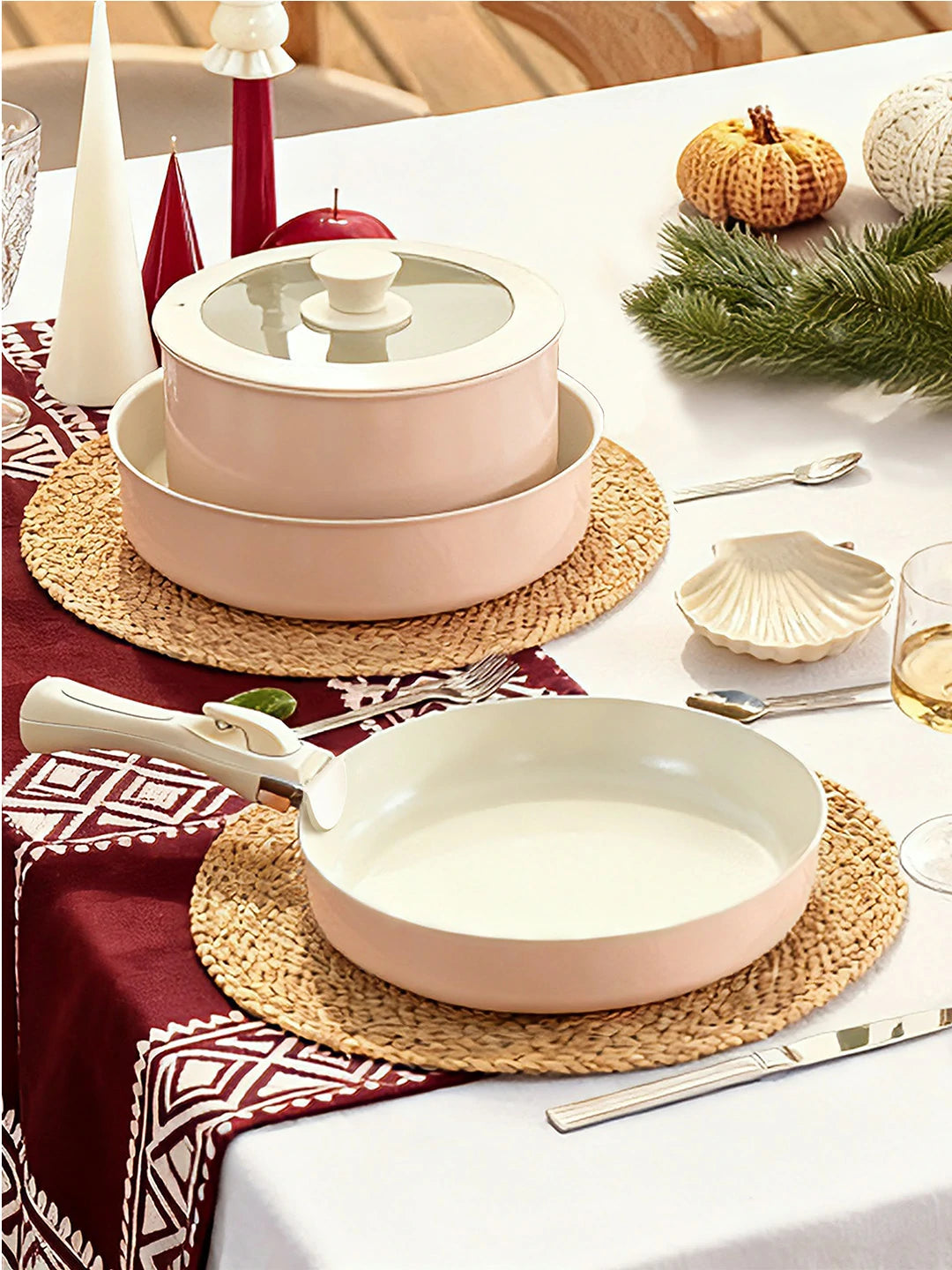 Chef Power Ceramic Detachable Handle Cookware Set Light Pink Christmas Day
