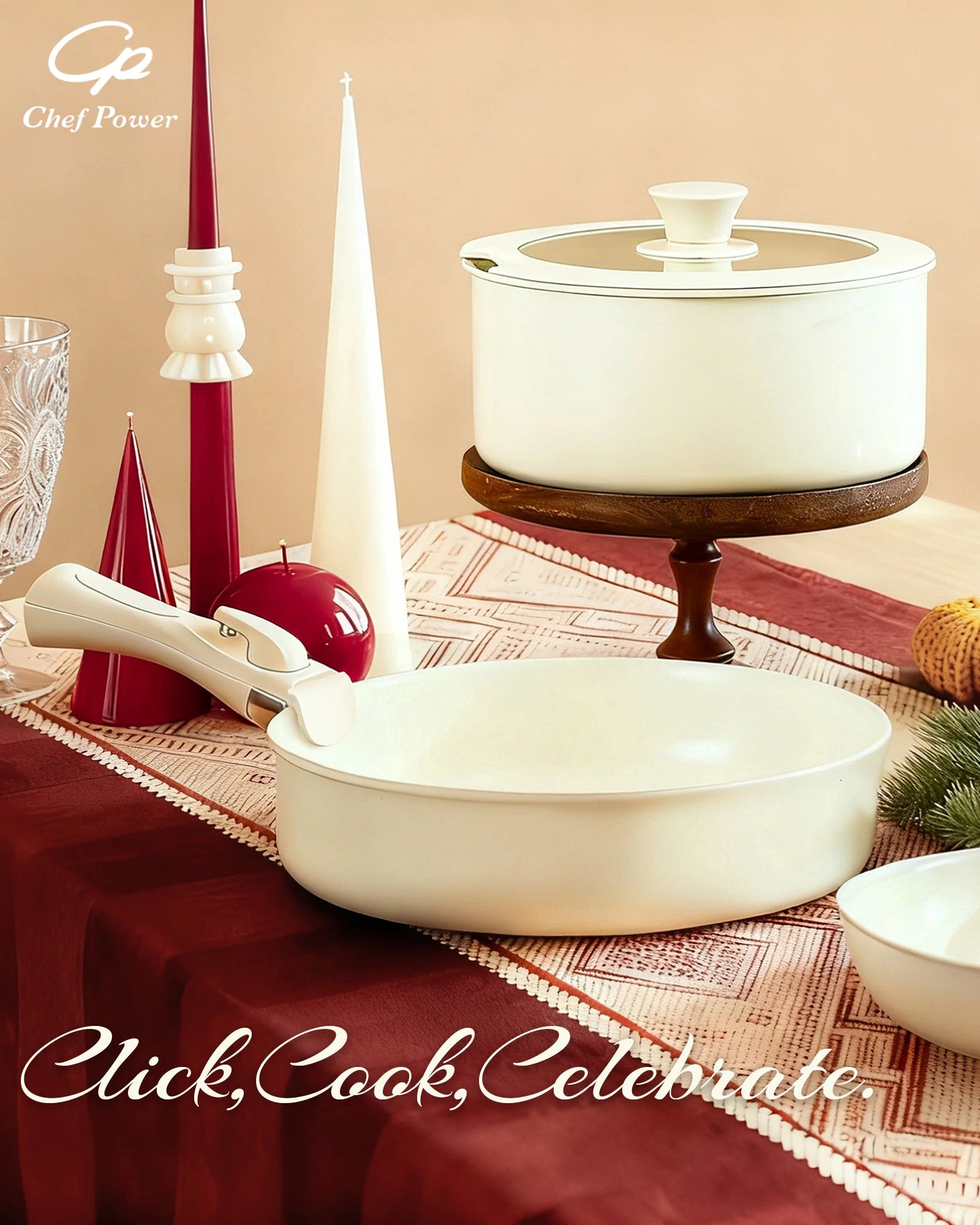 Chef Power Ceramic Detachable Handle Cookware Set White Christmas Day