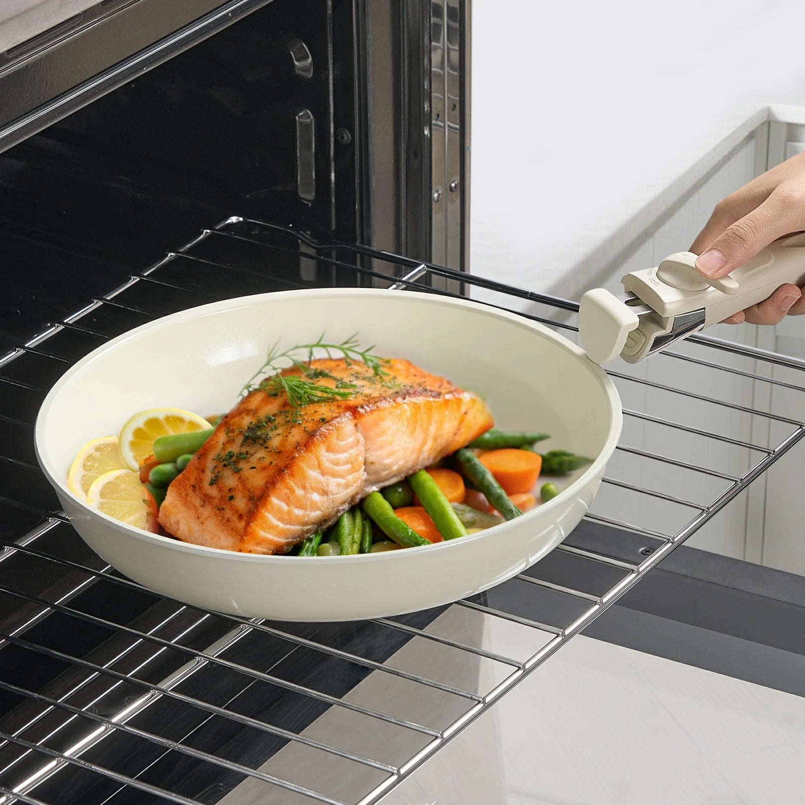 Chef Power detachable handle ceramic nonstick cookware set oven safe