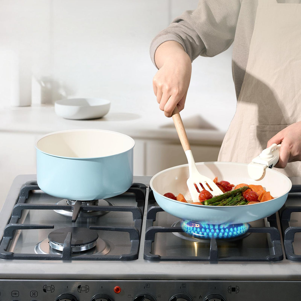 Non-Toxic Ceramic Nonstick 19-Piece Cookware Set with Detachable ...