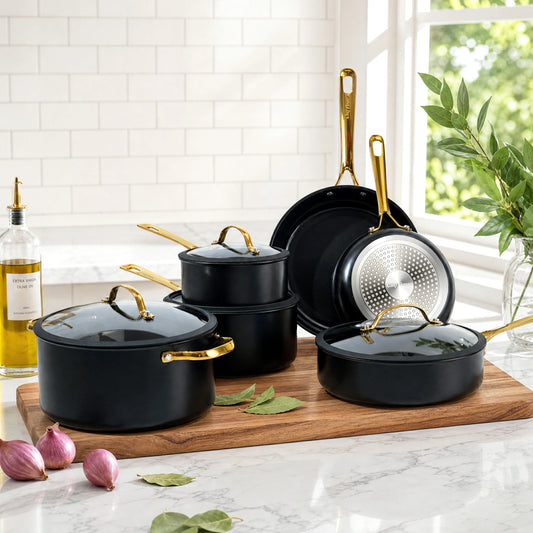 Chef Power Ceramic Nonstick 15-Piece Cookware Set Black Banner