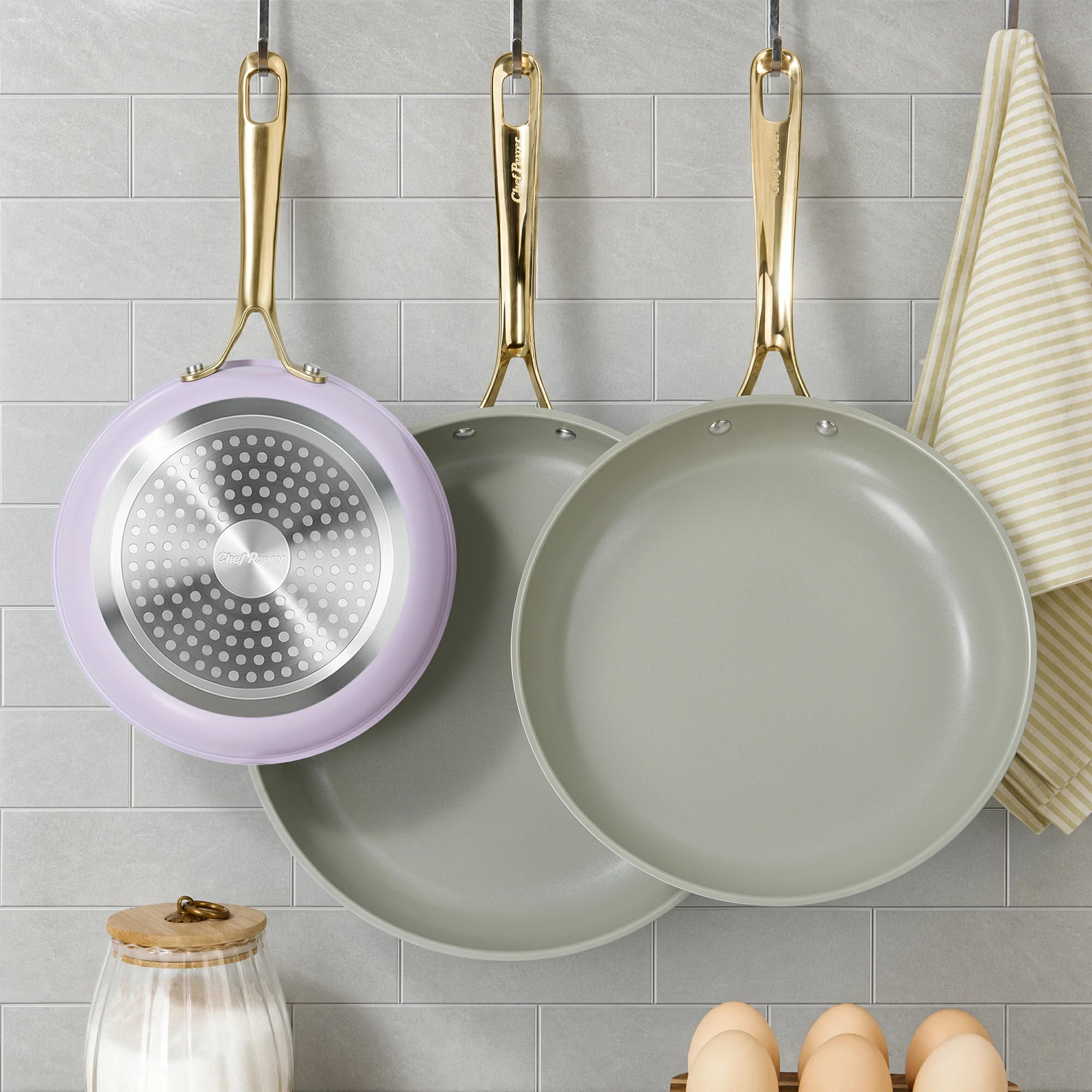 Chef Power Nonstick 3-Piece Frying Pan Set Light Purple