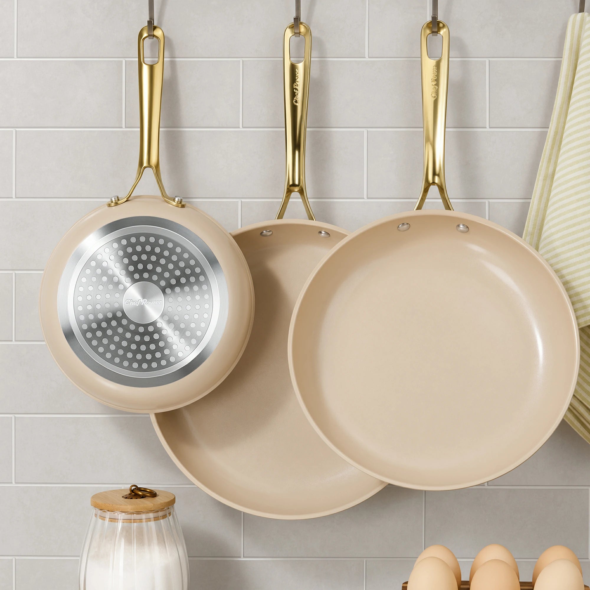 Chef Power Nonstick 3-Piece Frying Pan Set Taupe