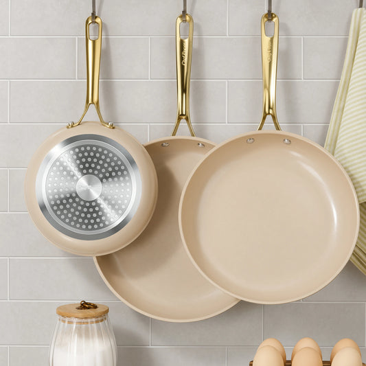 Chef Power Nonstick 3-Piece Frying Pan Set Taupe
