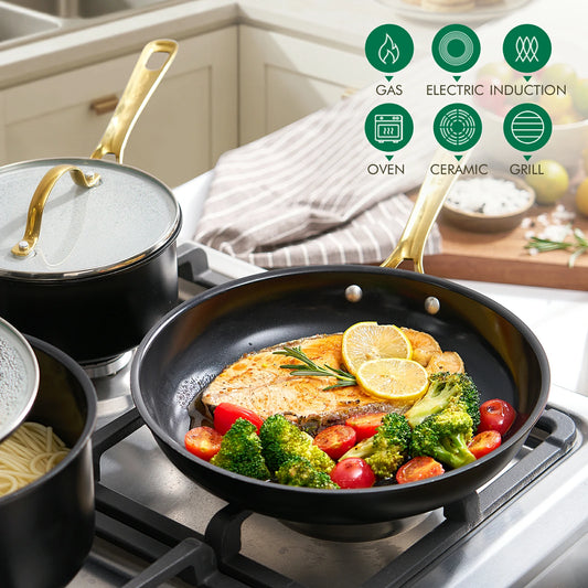 Chef Power Nonstick Ceramic 10-Piece Cookware Suitable for All Stovetops Black