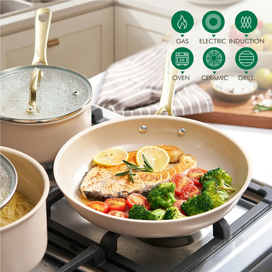 Chef Power Nonstick Ceramic 10-Piece Cookware Suitable for All Stovetops Taupe
