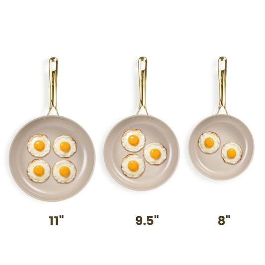 Chef Power 3-Piece Nonstick Ceramic Frying Pan Set Three Sizes Taupe