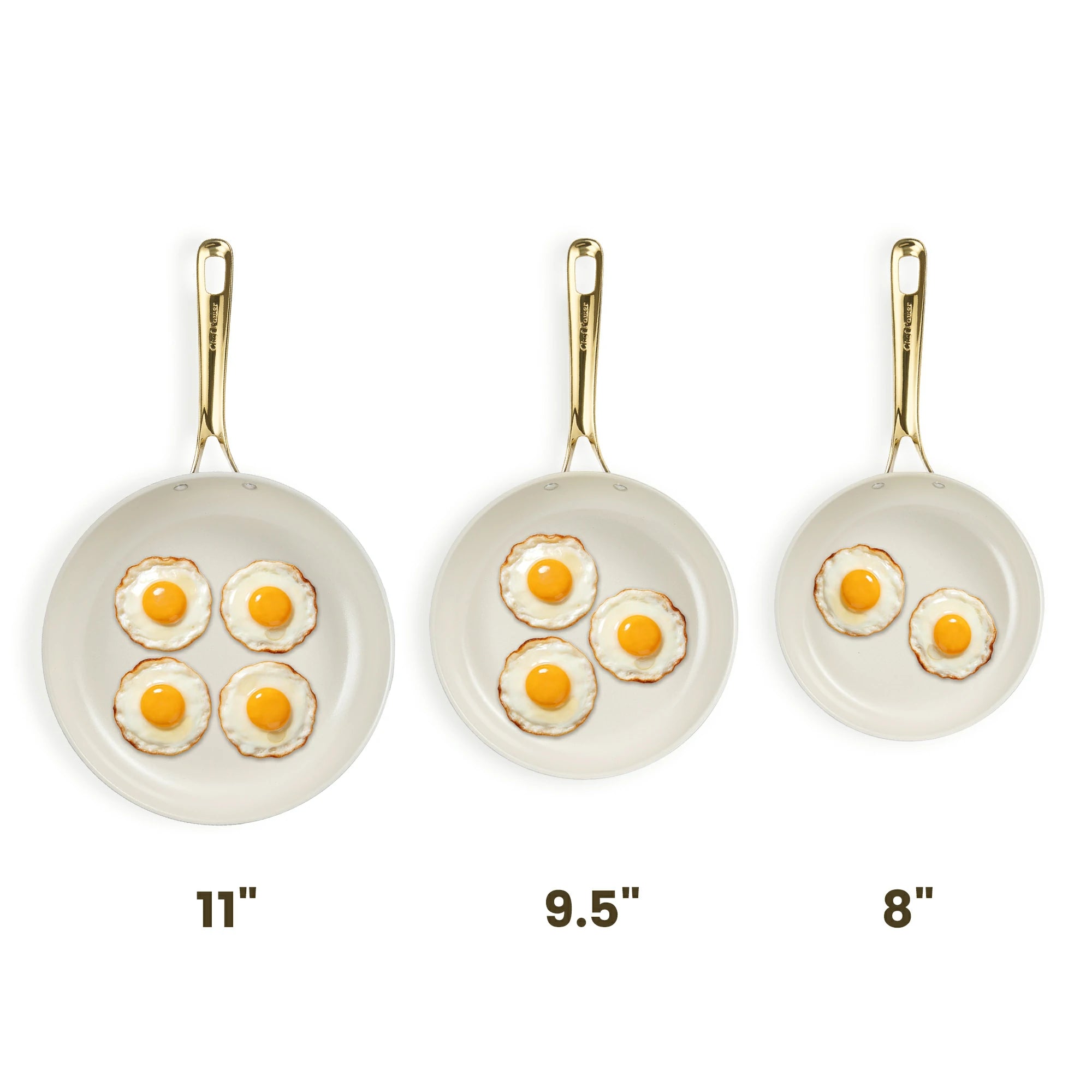 Chef Power 3-Piece Nonstick Ceramic Frying Pan Set Three Sizes White