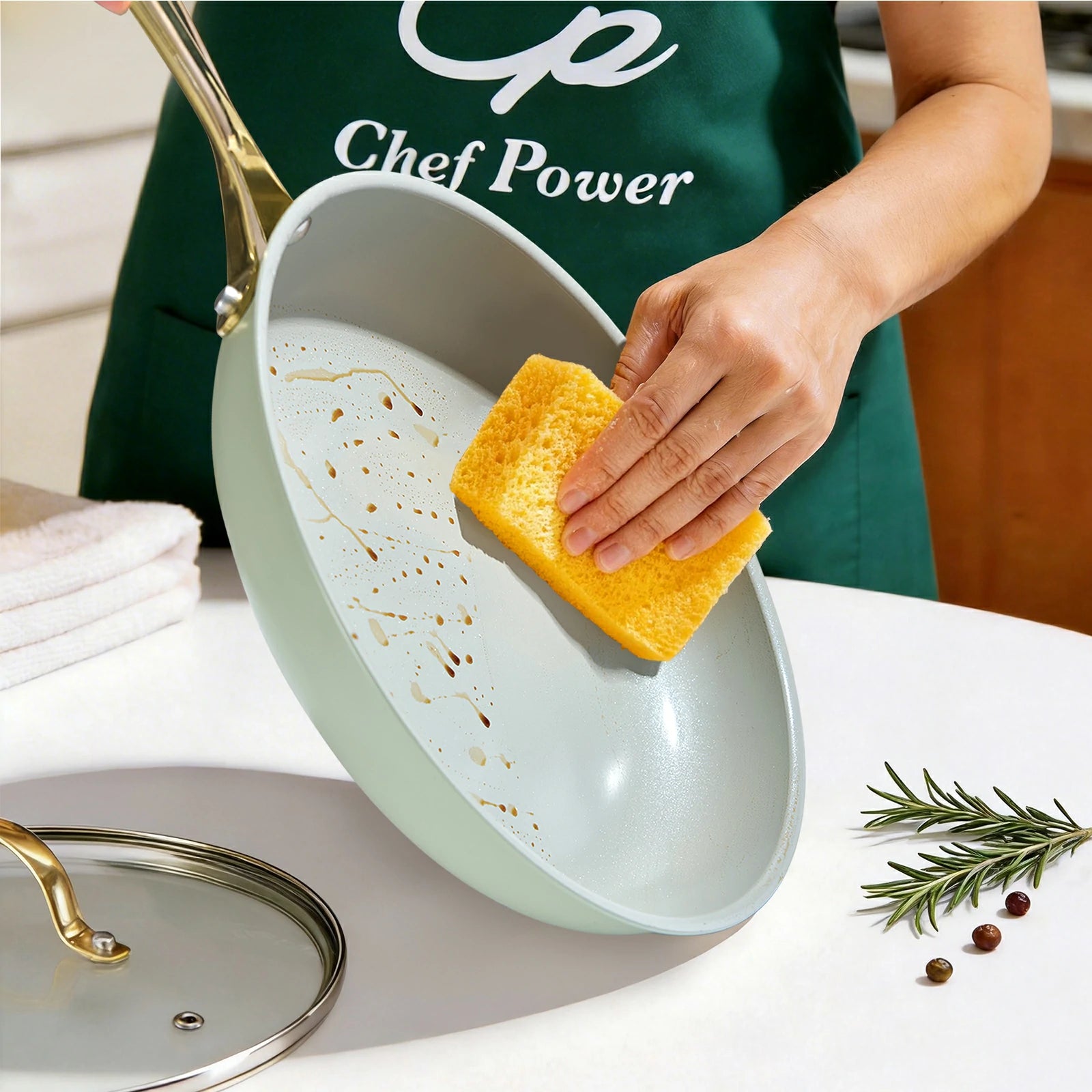 Chef Power Nonstick Ceramic Cookware Easy to Clean Sage Green