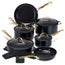 Chef Power Stars Ceramic Nonstick Black Cookware Set 15-Piece Set with Golden Handle