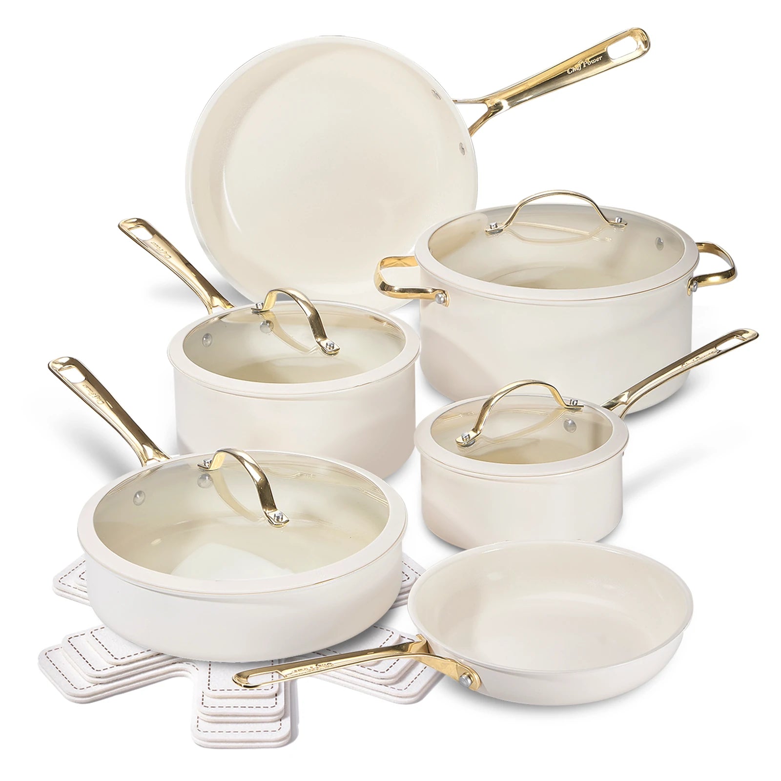 Stars Ceramic Nonstick 15-Piece Cookware Set - Cream White