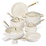 Chef Power Stars Ceramic Nonstick White Cookware Set 15-Piece Set with Golden Handle