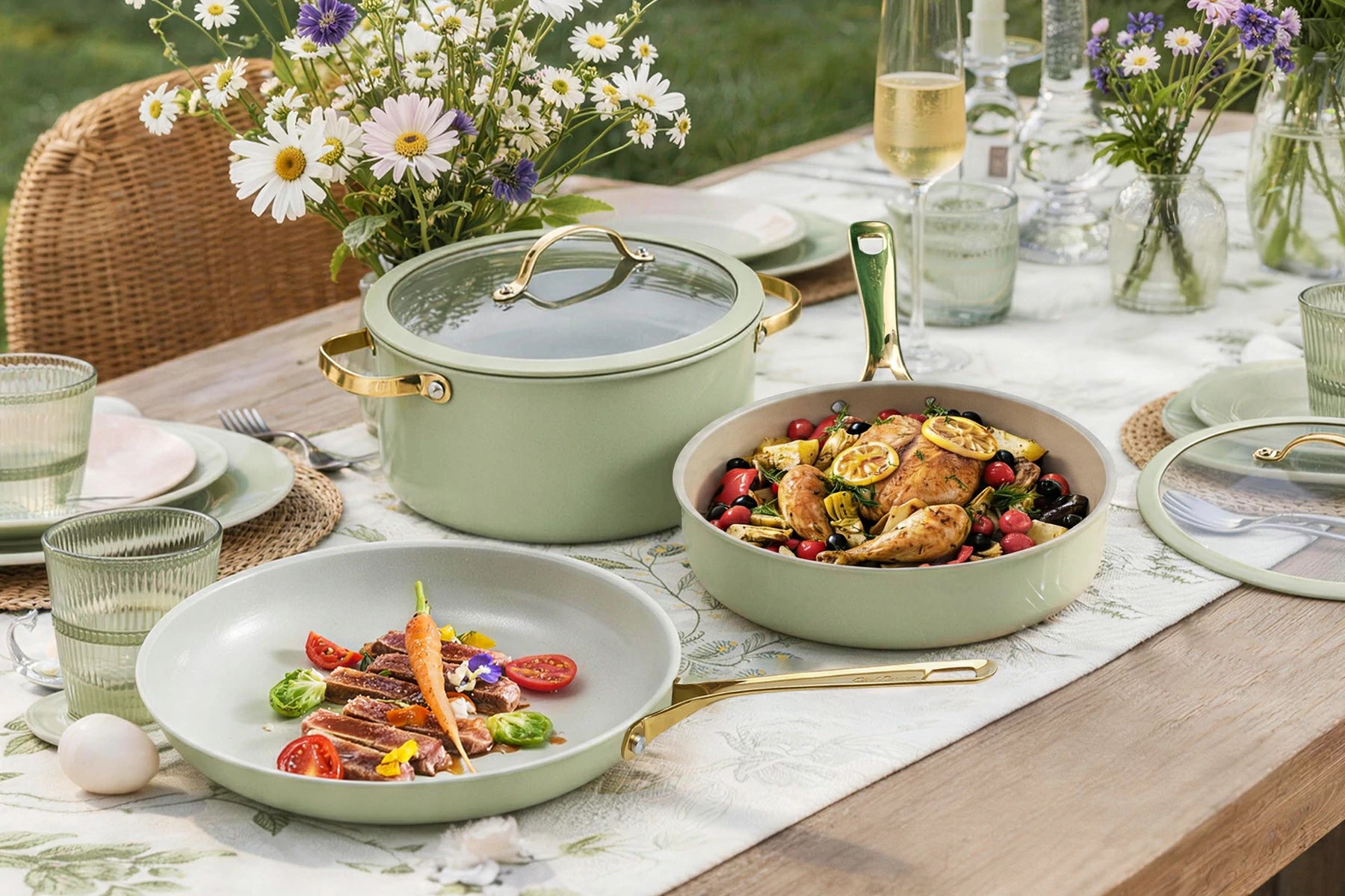 Chef Power Ceramic Nonstick Cookware Set Sage Green Mother's Day Sale