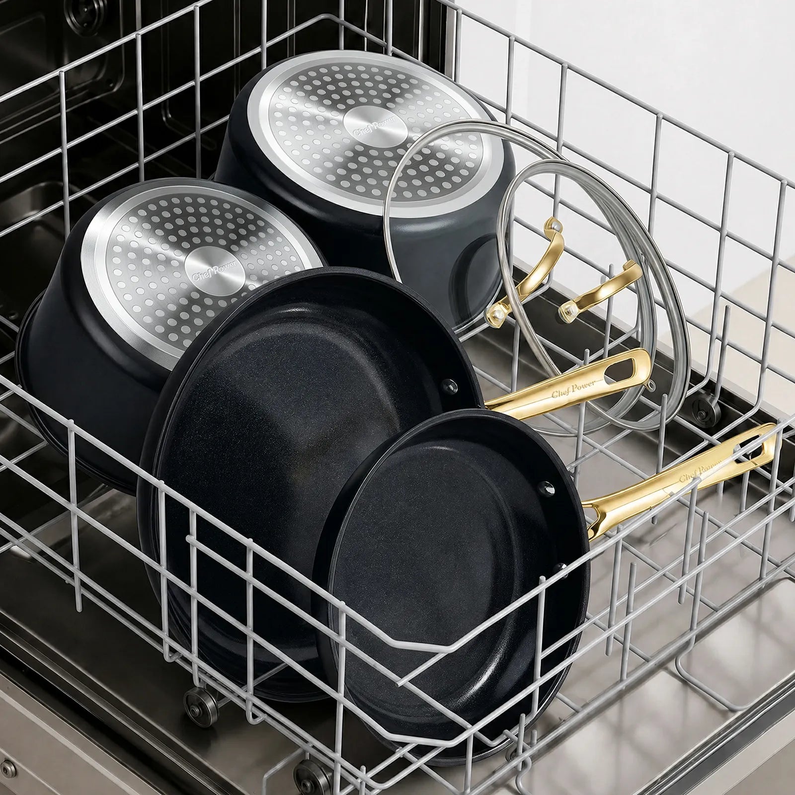 Chef Power Nontoxic Black 10-Piece Cookware Set Dishwasher Safe