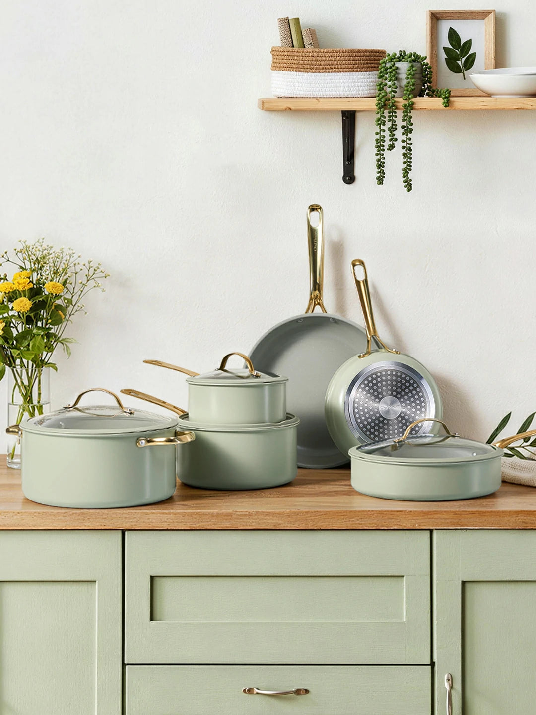 Chef Power Stars Nontoxic Cookware Set Sage Green Banner