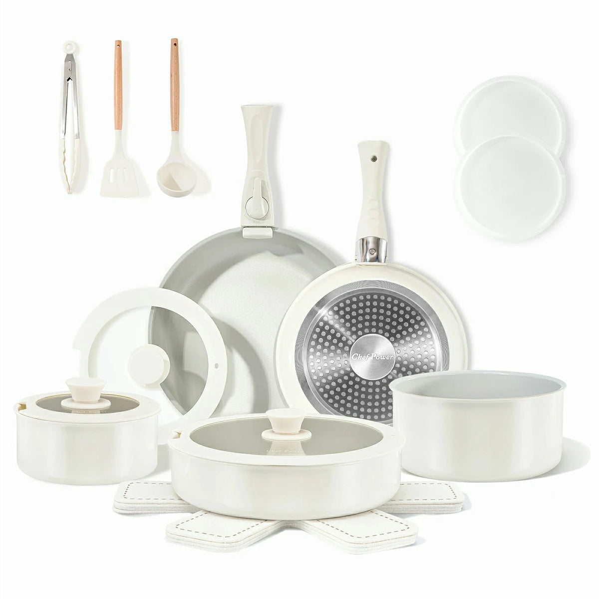 Non-Toxic Ceramic Nonstick 19-Piece Cookware Set with Detachable ...