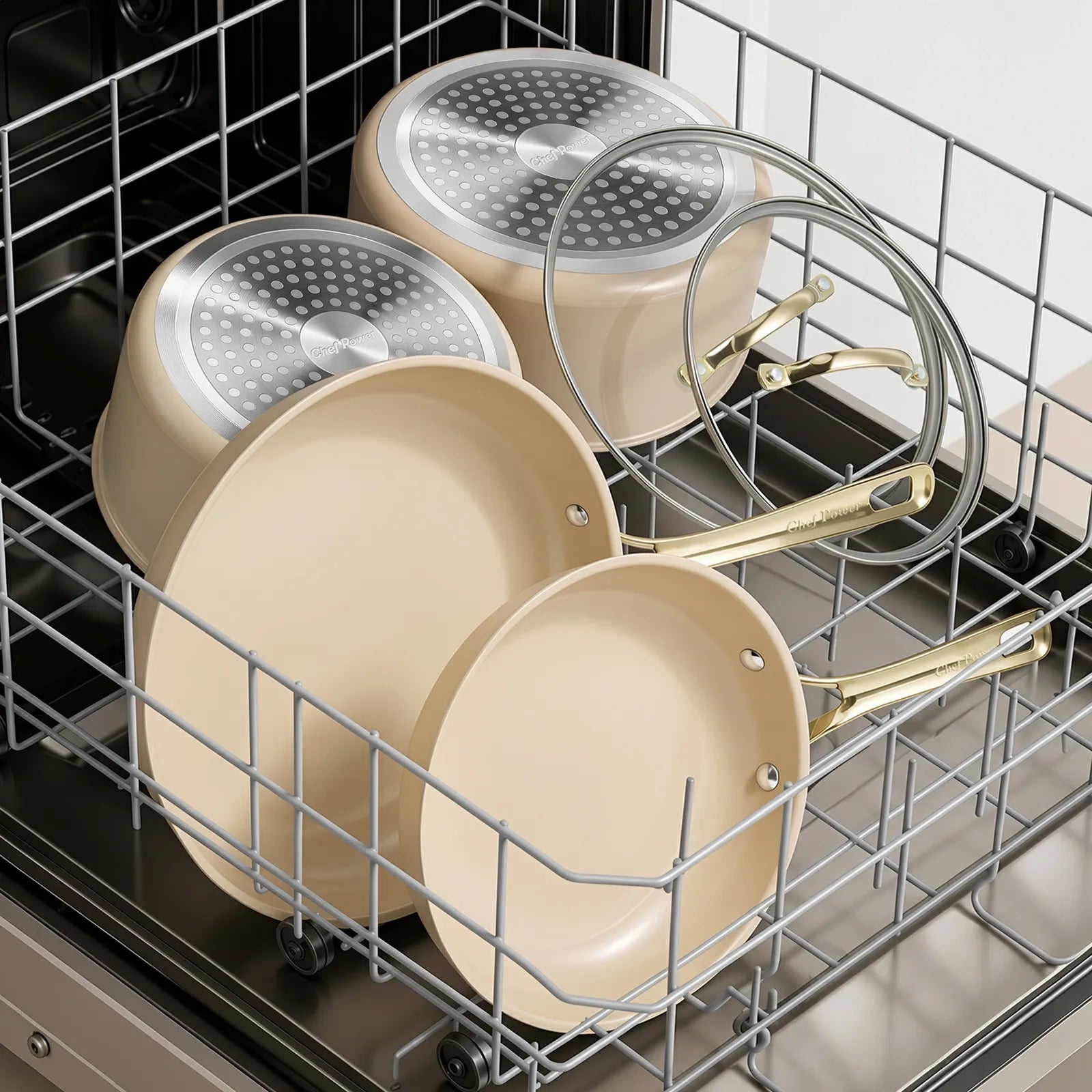 Chef Power Nontoxic Taupe 10-Piece Cookware Set Dishwasher Safe