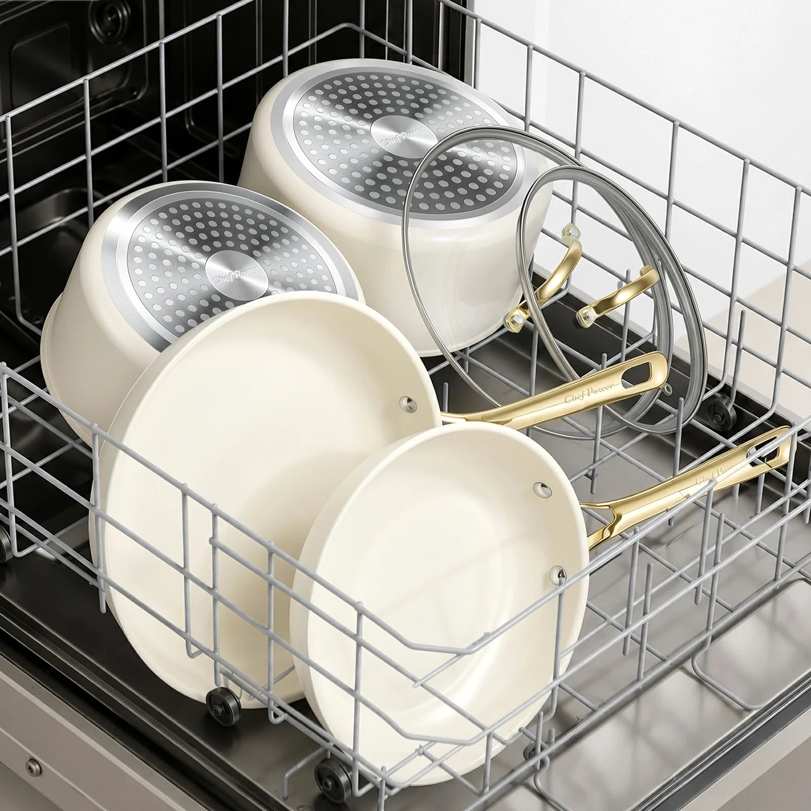 Chef Power Nontoxic White 10-Piece Cookware Set Dishwasher Safe