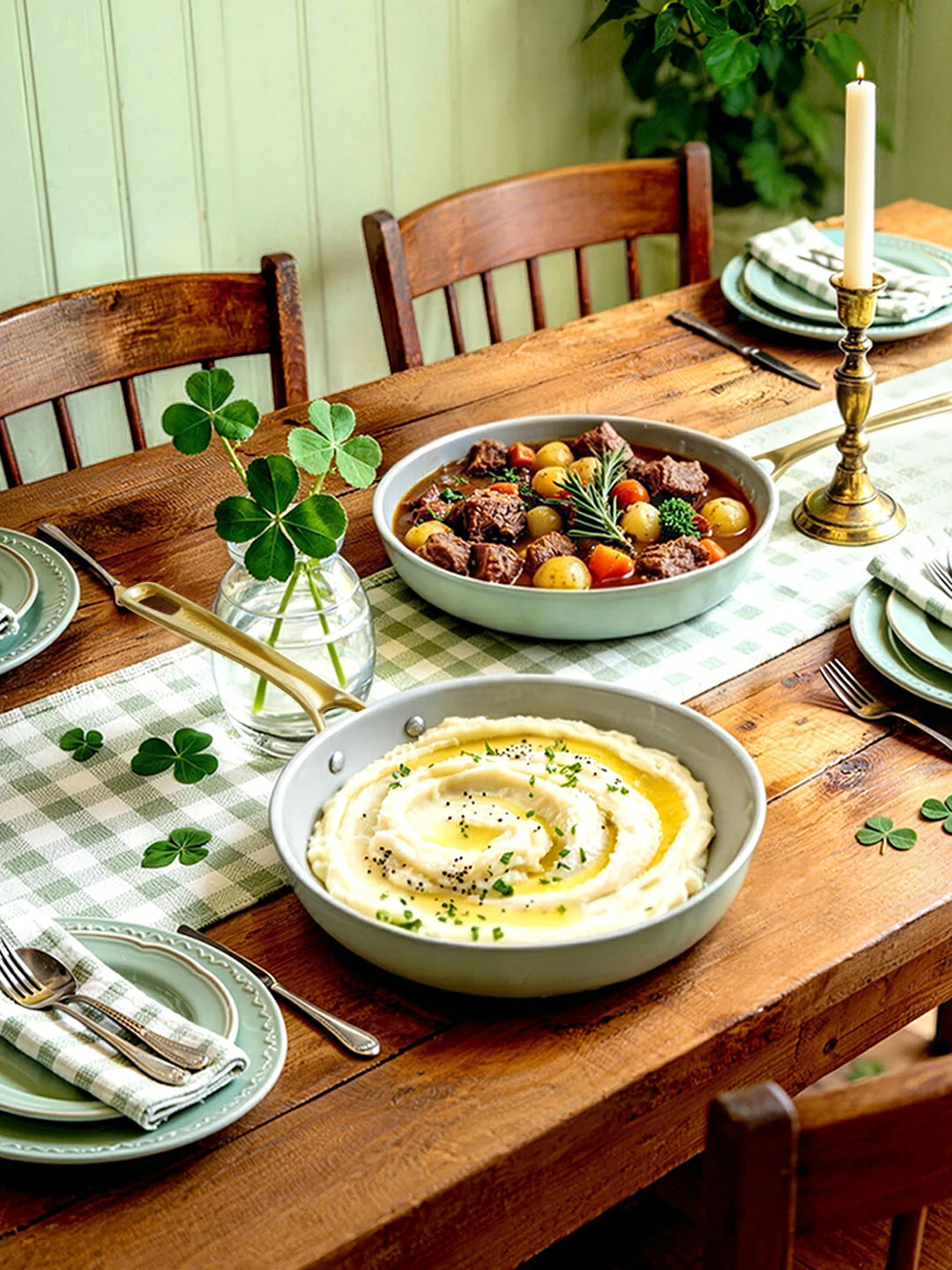 Chef Power St. Patrick's Day 3-Piece Nonstick Ceramic Fring Pan Set Sage Green